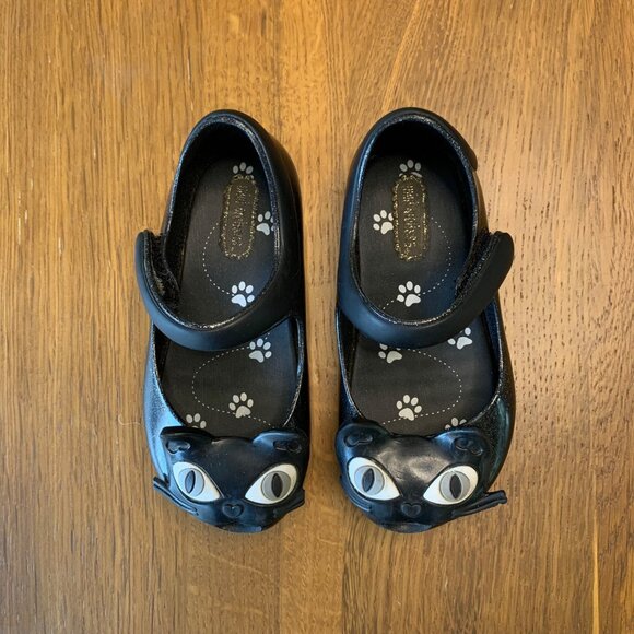 MINI MELISSA Black Cat Shoes Girls 7 Mary Jane Glitter Cats Toddler Girl Shoe - Picture 6 of 6